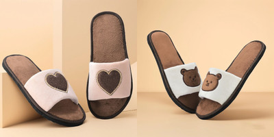 Y key Women Flip Flops(Brown, Beige , 5)