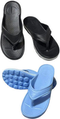 VENFOWX Women Flip Flops(Black, Blue , 7)