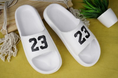 Shoe Island Men Slides(White, Black , 9)