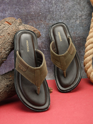 PROVOGUE Men Flip Flops(Olive , 6)