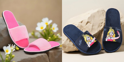Y key Women Flip Flops(Pink, Navy , 8)