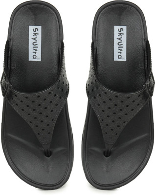 Skyultra Women Flip Flops(Black , 8)