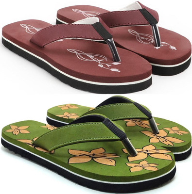 VAHMAH Women Slippers(Maroon, Green , 7)