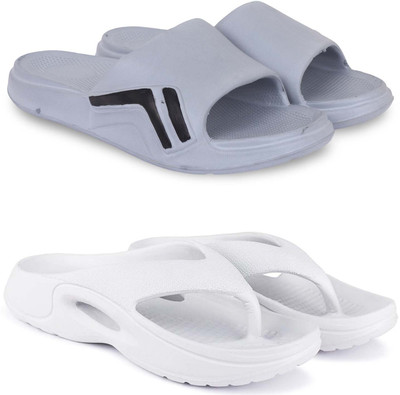 KAPYANSH Men Slippers(Grey, White , 8)