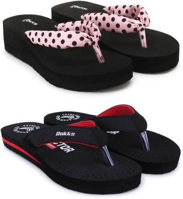 Ciovo Women Slippers(Pink, Black , 5)