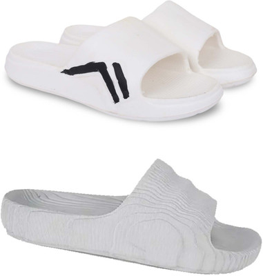 KAPYANSH Men Slippers(White, Grey , 8)