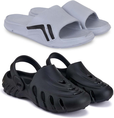 KAPYANSH Men Slippers(Grey, Black , 9)