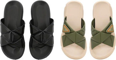 Shivaru trader Women Slippers(Green, Black , 3)