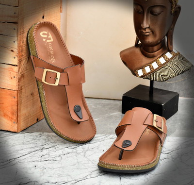 FAV SHOES Men Flip Flops(Tan , 10)