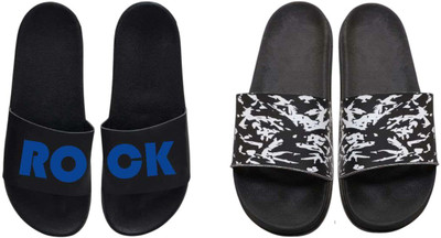 nvisan Men Slides(White, Blue, Black , 10)