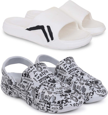 Kapani Fashion Men Slippers(White, Grey , 8)