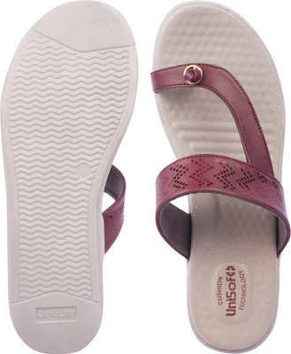 Unisoft Women Flip Flops(Red , 5)