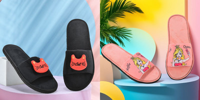 Y key Women Flip Flops(Pink, Black , 4)