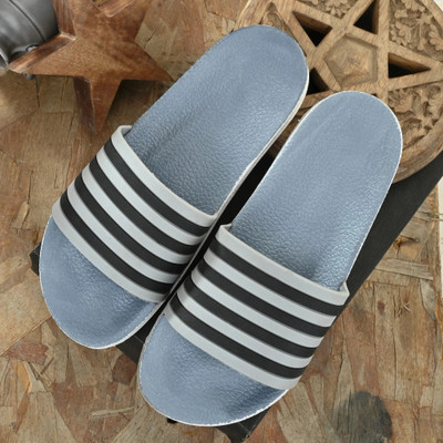 Shoe Island Men Slides(Grey, Black, White , 7)