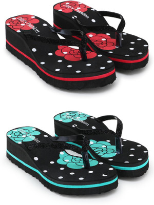 Feens Women Slippers(Red, Green , 8)