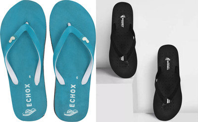 DASHNY Women Flip Flops(Black, Blue , 4)