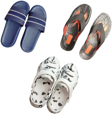 BLIBBERS Men Slippers(Blue, Black, White , 8)