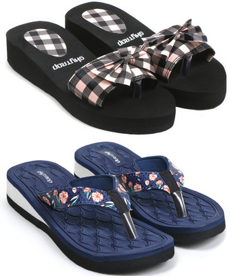 HOC Women Slippers(Pink, Blue , 4)