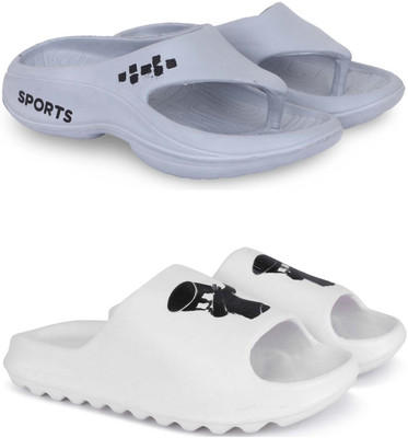 KAPYANSH Men Slippers(Grey, White , 8)