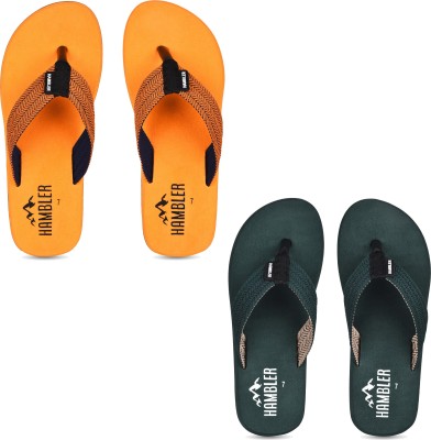 Hambler Men 2 Pairs Mens extra soft & stylish slippers lightweight & Durable & Trending Slippers(Yellow, Green 6)