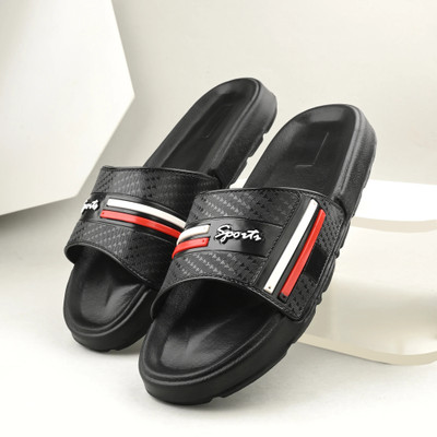 Shoe Island Men Slides(Black , 9)