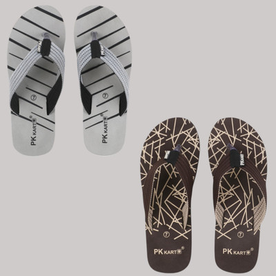 PKKART Men Slippers(Grey, Brown , 7)