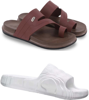 Kapani Fashion Men Slippers(Brown, White , 9)