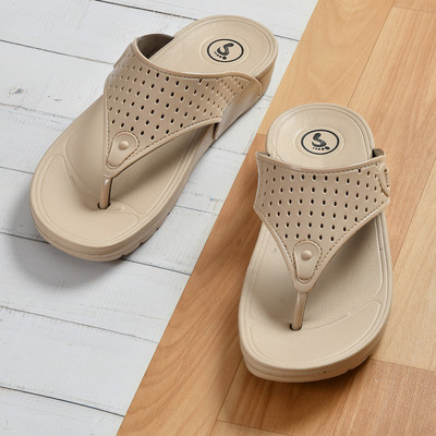 house of common Women Regular Wear EVA Slipper with PU upper & Anti-skid Backing, Comfortable, Stylish Slippers(Beige , 5)