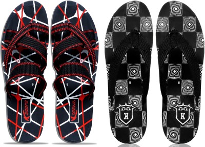 KANEGGYE Men Flip Flops(Red, White , 8)