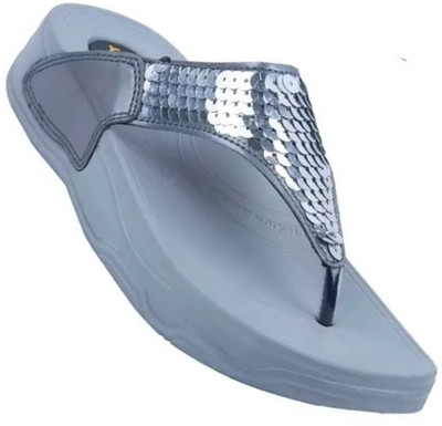 YANSHU Women Slippers(Silver , 5)