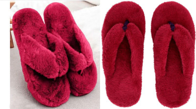 rexizone Women Flip Flops(Maroon, Maroon , 3)