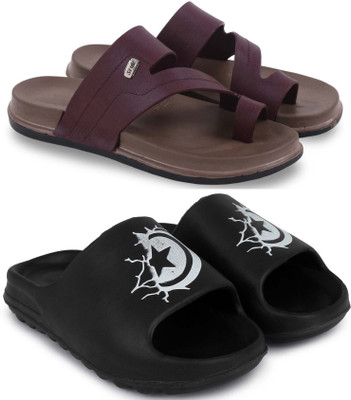 KAPYANSH Men Slippers(Maroon, Black , 6)