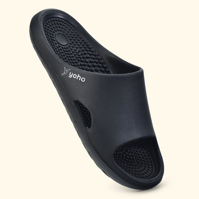 yoho Men Slides(Black , 8)