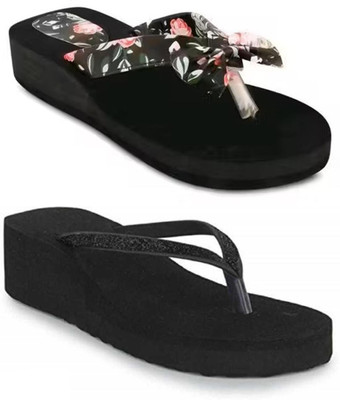 Yashasvi Women Flip Flops(Multicolor, Black, Black , 4)
