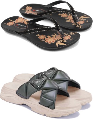 Pennen Women Flip Flops(Black, Brown , 8)