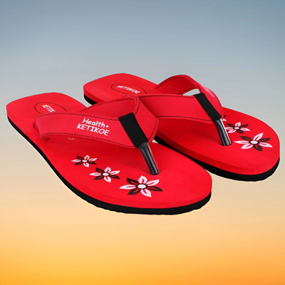 KETIKOE Women Women's Slipper Ortho-Care Trending Colorful Printed Flip Flops (Pack of 1) Slippers(Red , 7)