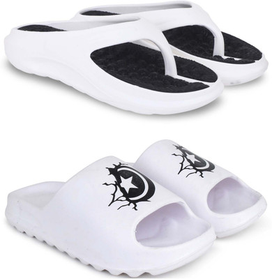 KAPYANSH Men Slippers(White, Black , 6)