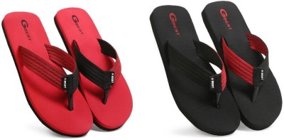 G Best Men Flip Flops(Red, Black , 7)