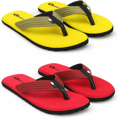 G Best Men 2 Pair of Men Flip Flop Slipper Flip Flops(Yellow, Red , 8)
