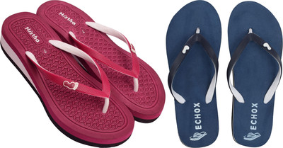 NISTHA Women Flip Flops(Tan, Navy , 5)