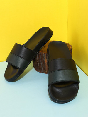 HUMMEL Men Slides(Black, Green , 10)