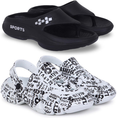 KAPYANSH Men Slippers(Black, White , 9)