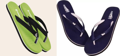 DASHNY Women Flip Flops(Green, Blue , 6)
