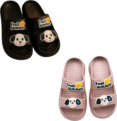 Shivaru trader Women Slippers(Black, Beige , 7)