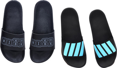 Digimahadev Men Flip Flops(Blue, Grey, Black , 6)