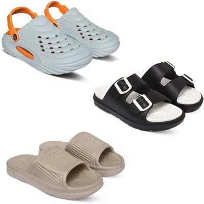 Acorn Men Slides(Grey, Black, Beige , 6)
