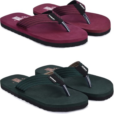 Hambler Men 2 Pairs Mens extra soft & stylish slippers lightweight & Durable & Trending Slippers(Maroon, Green , 8)