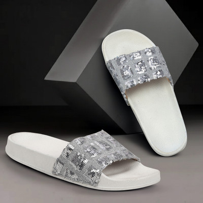 SAVI Women Slides(Silver , 6)