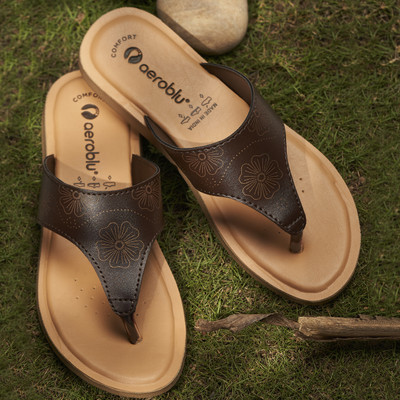 Aeroblu Women Slippers(Brown , 4)