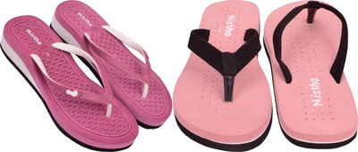 NISTHA Women Flip Flops(Orange, Pink , 4)